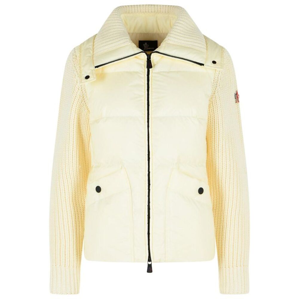 Moncler Grenoble Padded Wool Cardigan With Ivory White Zip Women